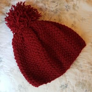 Hand made red knit beanie